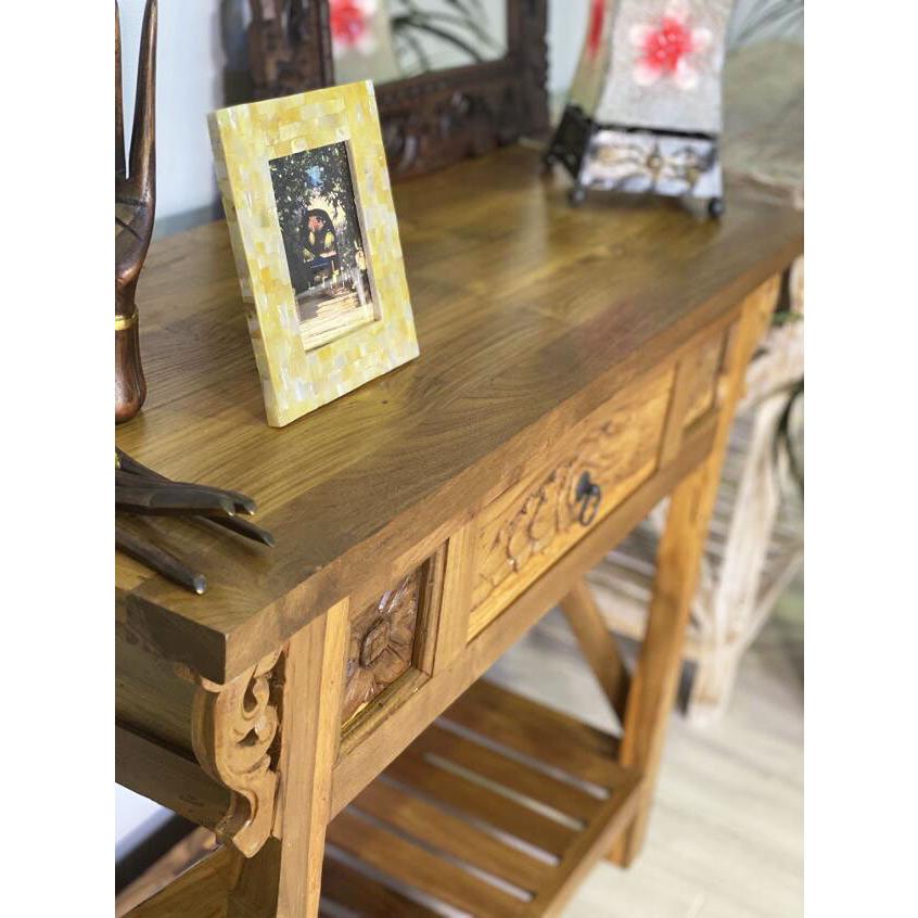 コンソールテーブル アンティーク調 ブラウン 引出し1つ アジアン家具