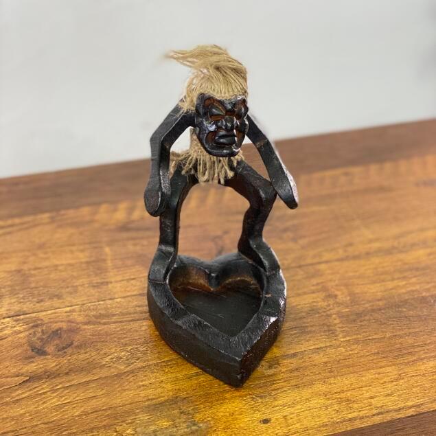 木彫り ハート 灰皿 小物置き イリヤ原人 アッシュトレイ 卓上灰皿