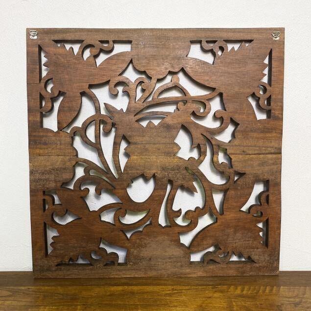 木製 彫刻レリーフ 大型 片面彫り 60×60cm 花 パネル 壁飾り 木製 彫刻レリーフ 大型 片面彫り 60×60cm 花 パネル 壁飾り