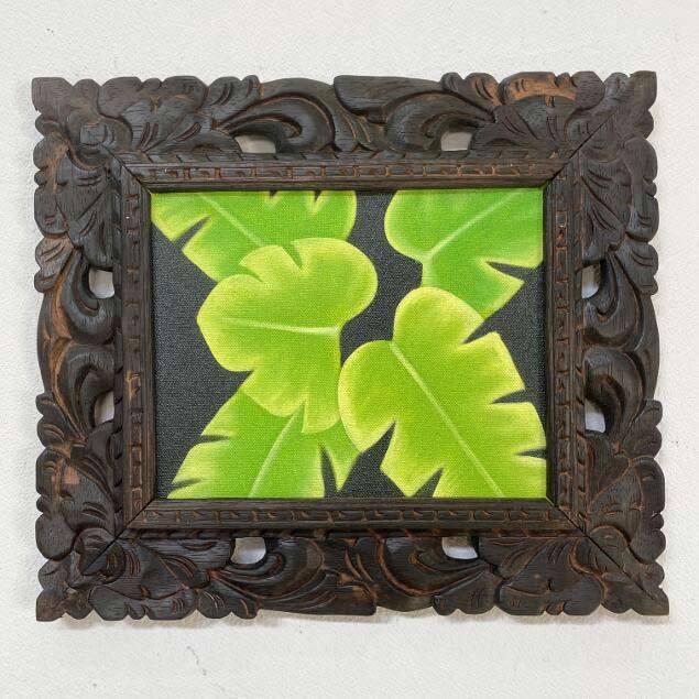 バリ絵画 モンステラ リーフ 植物の絵 W38 H33cm バリアート 葉っぱの絵 アートパネル アジアン 1772 バリ雑貨 石像のクプクプ アジアン 通販 Yahoo ショッピング