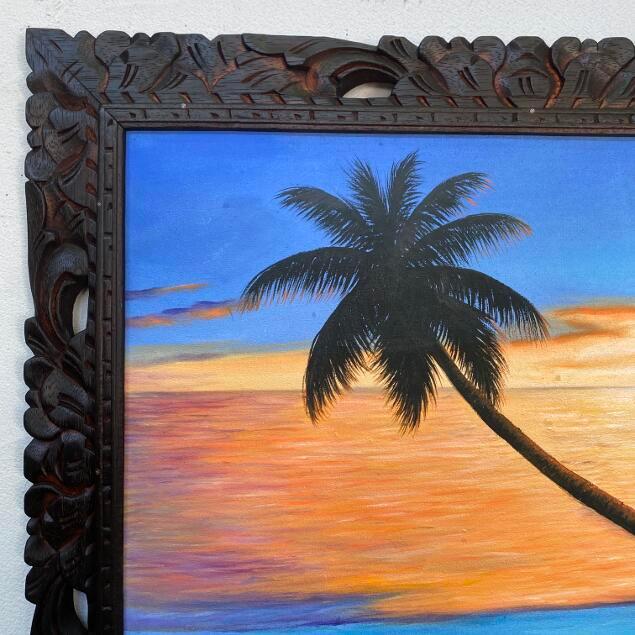 海の絵 海とヤシ サンセット W73×H63cm 海の絵画 波 アート 大きい バリ絵画 バリ島 バリアート アジアン おしゃれ ハワイアンの画像