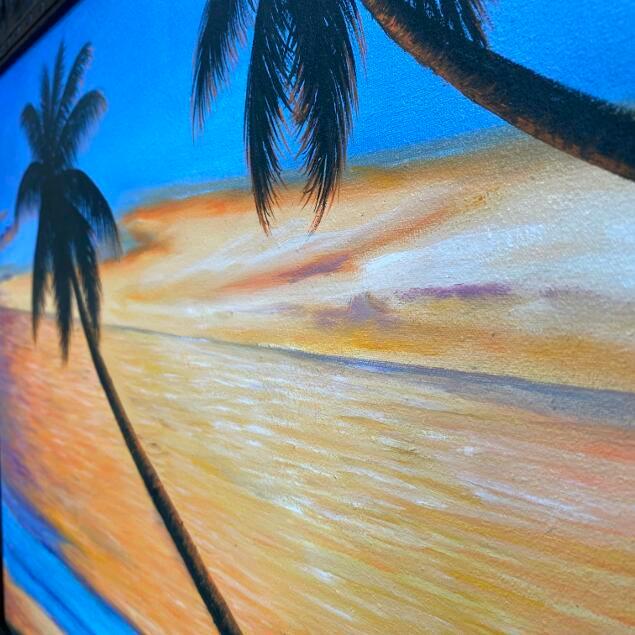 海の絵 海とヤシ サンセット W73×H63cm 海の絵画 波 アート 大きい バリ絵画 バリ島 バリアート アジアン おしゃれ ハワイアンの画像