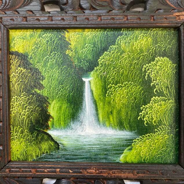 バリ絵画 滝の絵 森の滝 森の絵 額付き 3タイプ W38×H33cm 癒し バリ