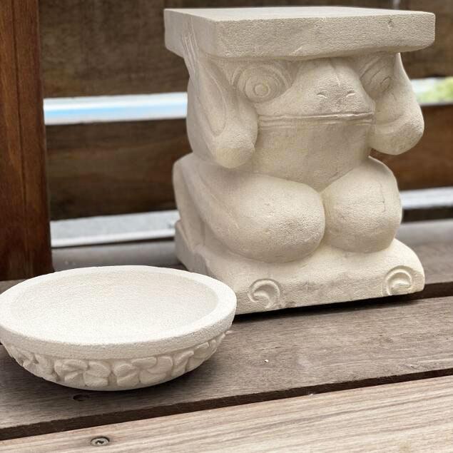 アジアン バリ島 噴水 水盤 カエル プルメリア パラスストーン 置物