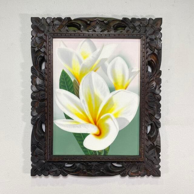 バリ絵画 花の絵 プルメリアとつぼみ 白×黄 F-42 43×53cm 壁掛け バリ絵画 花の絵 プルメリアとつぼみ 白×黄 F-42 43×53cm 壁掛け