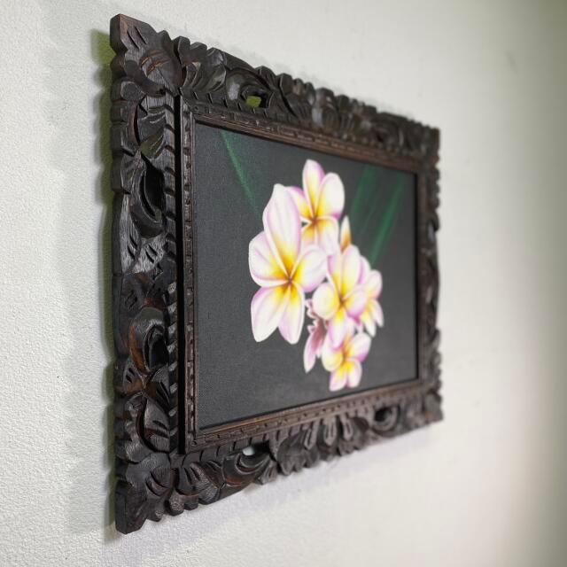 バリ島の絵画 花の絵 プルメリア 59×49cm F-62 壁掛け インテリア