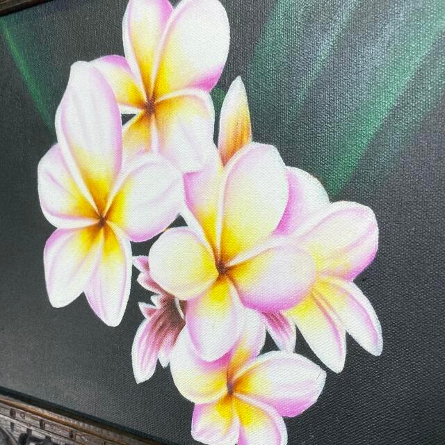 バリ島の絵画 花の絵 プルメリア 59×49cm F-62 壁掛け インテリア