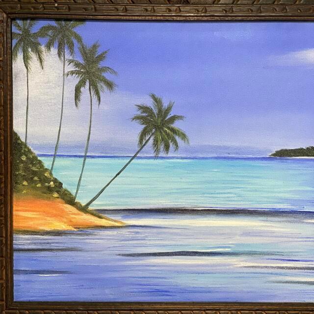 バリ絵画 海の絵 ビーチ 壁掛け 額付き 59×49cm S-50 海の絵画 波