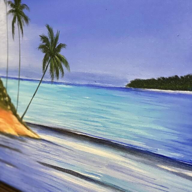 バリ絵画 海の絵 ビーチ 壁掛け 額付き 59×49cm S-50 海の絵画 波