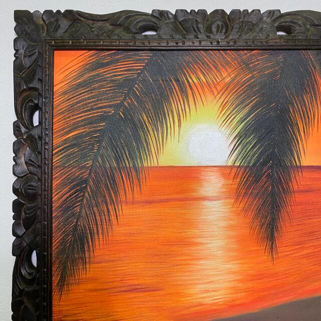 海の絵 海とヤシ サンセット 73×63cm S-28 海の絵画 波 アート大型 額付き バリ絵画 アジアンリゾート 自然 ハワイアン おしゃれの画像