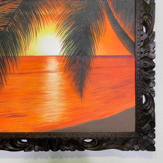 流行に  海の絵 海とヤシ サンセット 73×63cm S-28 海の絵画 波 アート大型 額付き バリ絵画 アジアンリゾート 自然 ハワイアン おしゃれ