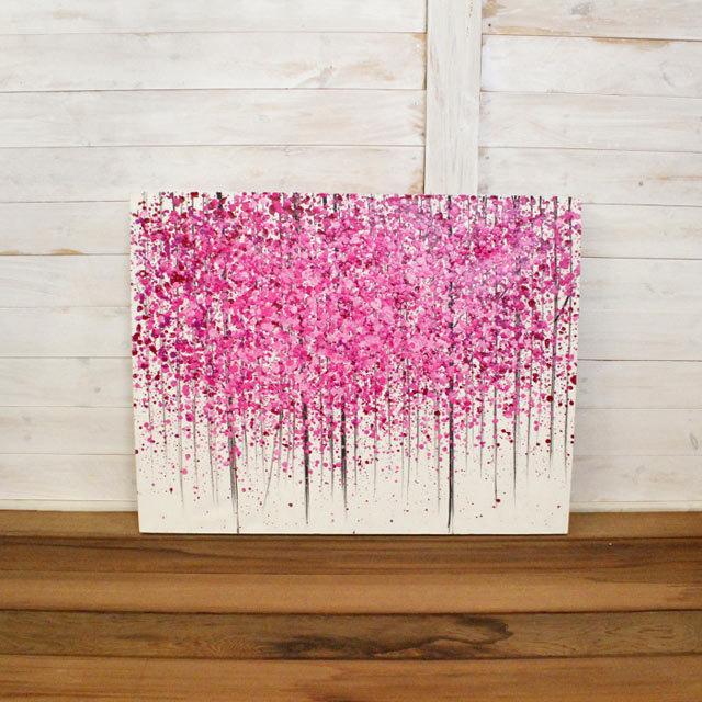 バリ 絵画 抽象画 カラフル ピンク W90×H70cm フレーム無し 大型