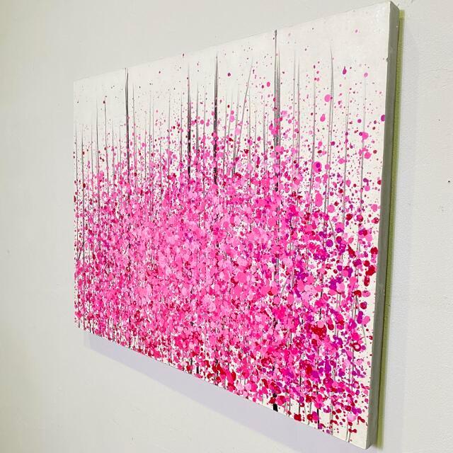 バリ 絵画 抽象画 カラフル ピンク W90×H70cm フレーム無し 大型