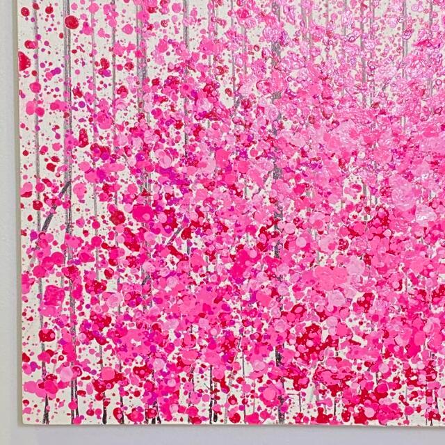 バリ 絵画 抽象画 カラフル ピンク W90×H70cm フレーム無し 大型