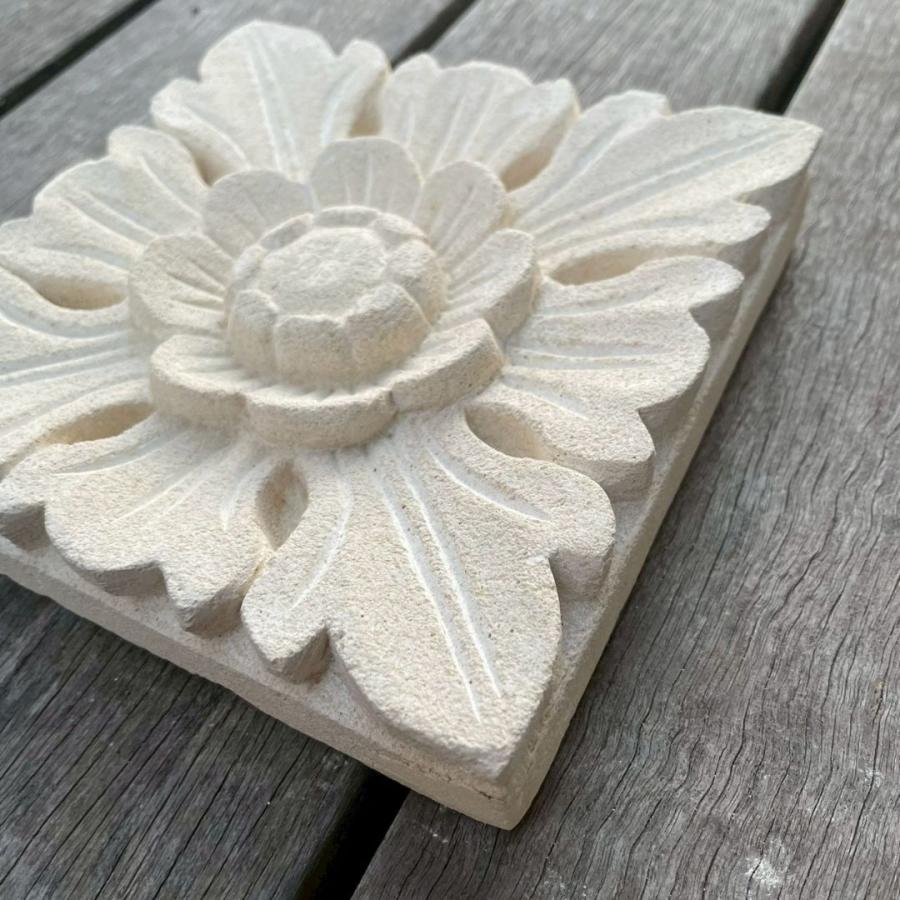 バリ島石材 ストーンレリーフ 15×15cm 厚み3cm 6タイプ フラワータイル