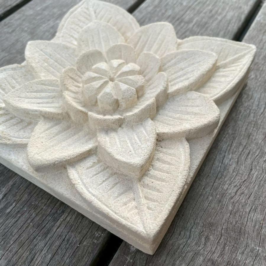 バリ島石材 ストーンレリーフ 15×15cm 厚み3cm 6タイプ フラワータイル