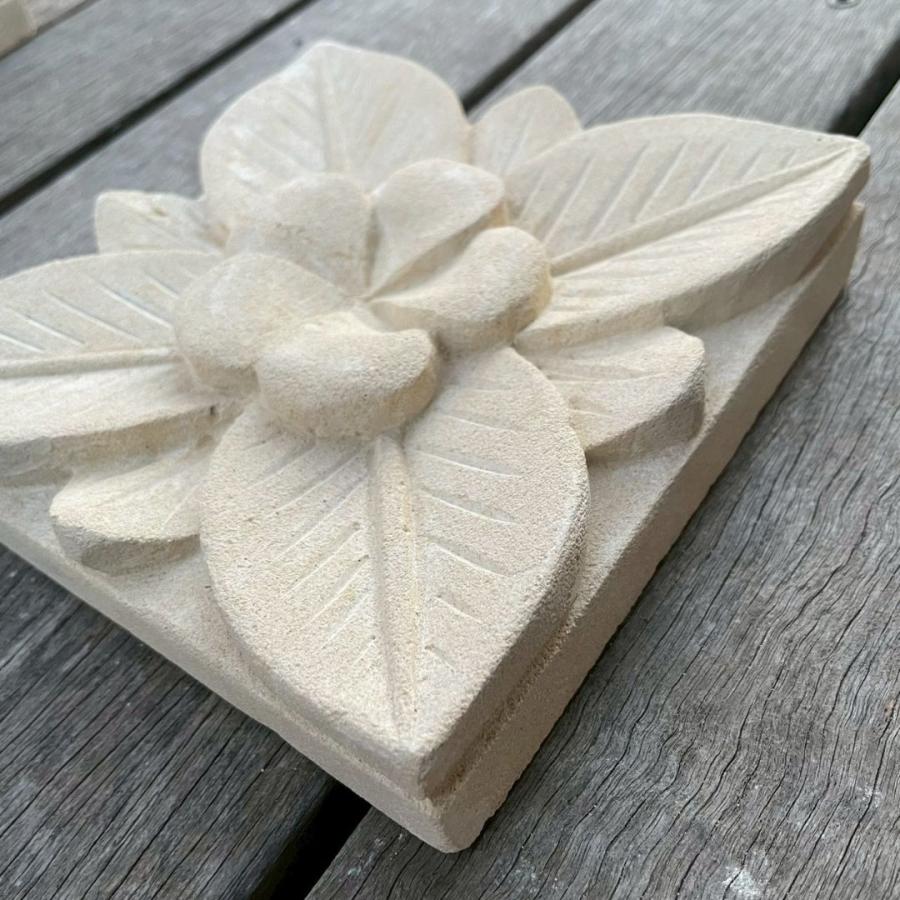 バリ島石材 ストーンレリーフ 15×15cm 厚み3cm 6タイプ フラワータイル
