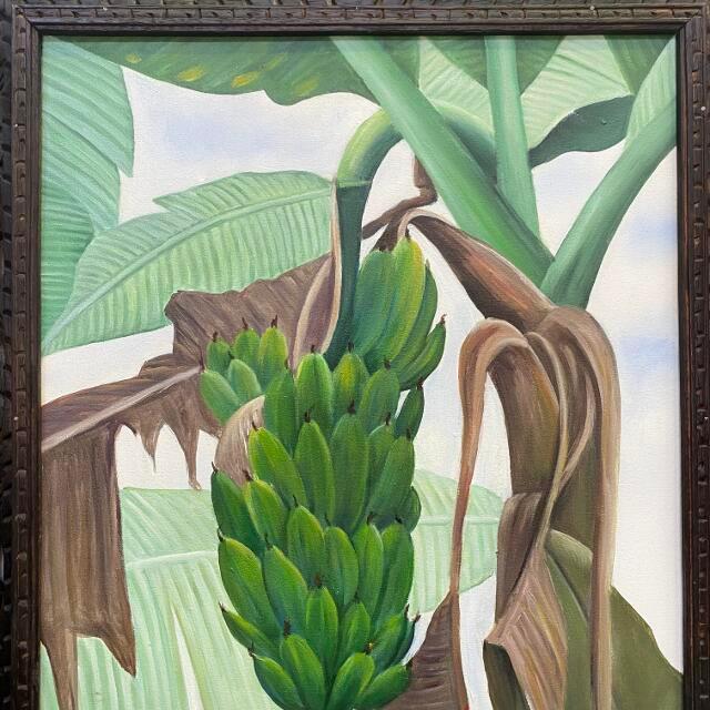 売り出し在庫 バリ絵画 植物の絵 バナナの木 白 63×73cm アジアン リゾート 南国 おしゃれ バリアート 大型 バリ雑貨