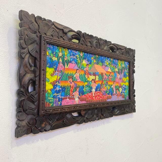 バリ絵画 風景画 額付き W63×H33cm アートパネル ヤングアーティスト