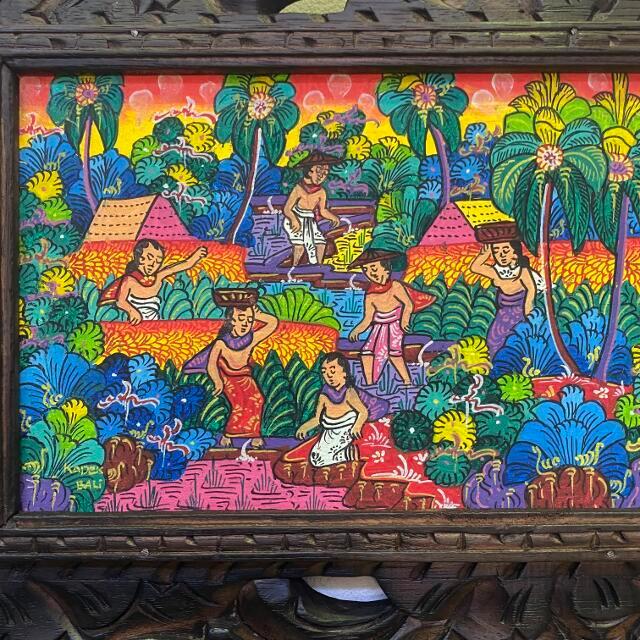 バリ絵画 風景画 額付き W63×H33cm アートパネル ヤングアーティスト