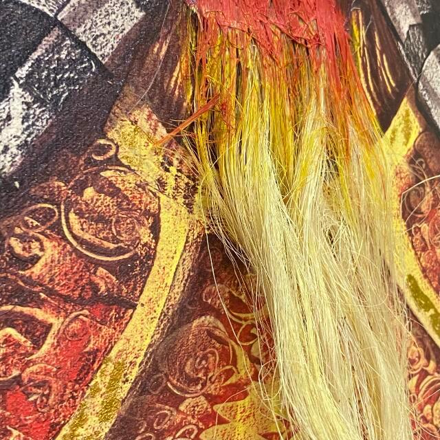 バリ絵画 神獣の絵 バロン ひげ付 W33×H63 バリ アート 額縁 絵画