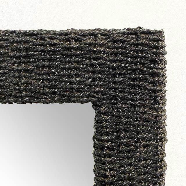 壁掛け鏡 アジアンミラー 鏡 壁掛け 85×55cm ラタン 網目 黒 ウォール