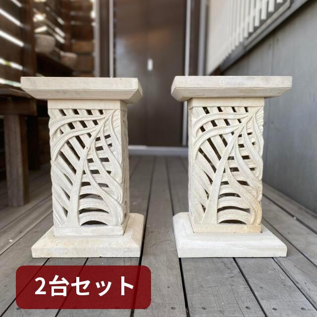 石台 セット 角スタンド パームリーフ H50cm D スリム アジアン 石台 セット 角スタンド パームリーフ H50cm D スリム アジアン