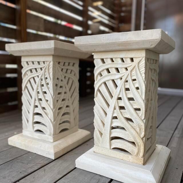 石台 セット 角スタンド パームリーフ H50cm D スリム アジアン バリ