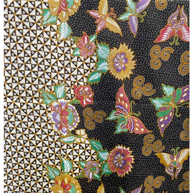 【美品】鳥と花柄のろうけつ染めテーブルクロス・タンスカバー136×128.5 バティック マルチカバー 蝶 花 115×175 茶系 布 テーブルクロス