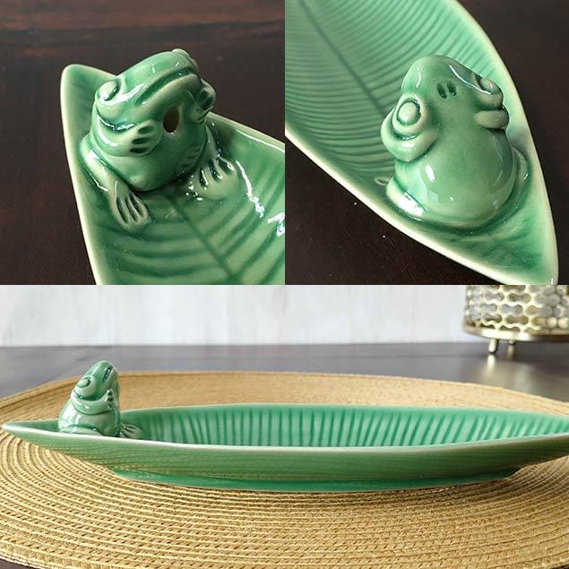 ジェンガラケラミック お香立て インセンスホルダー 緑 青