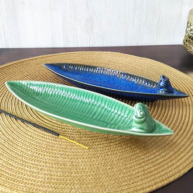 ジェンガラケラミック お香立て インセンスホルダー 緑 青 カエル