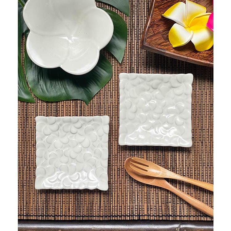 平皿 小皿 角皿 プルメリア 白 2枚1セット ジェンガラケラミック 正規