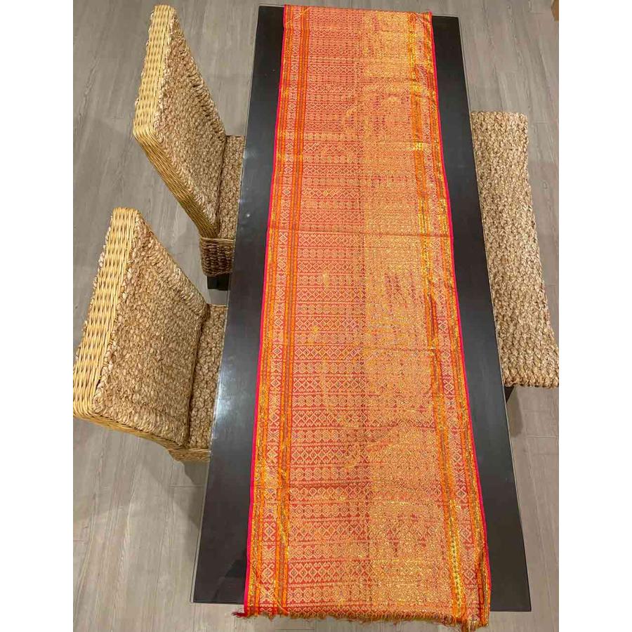 イカット テーブルランナー 金糸 ピンク系 B 200×50cm 布 アジアン