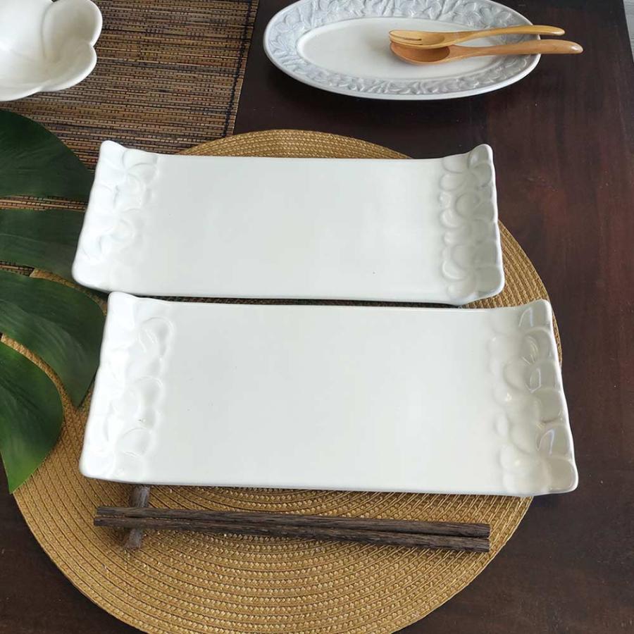 ジェンガラケラミック 角皿 平皿 2枚1セット プルメリア 3色 白 青緑