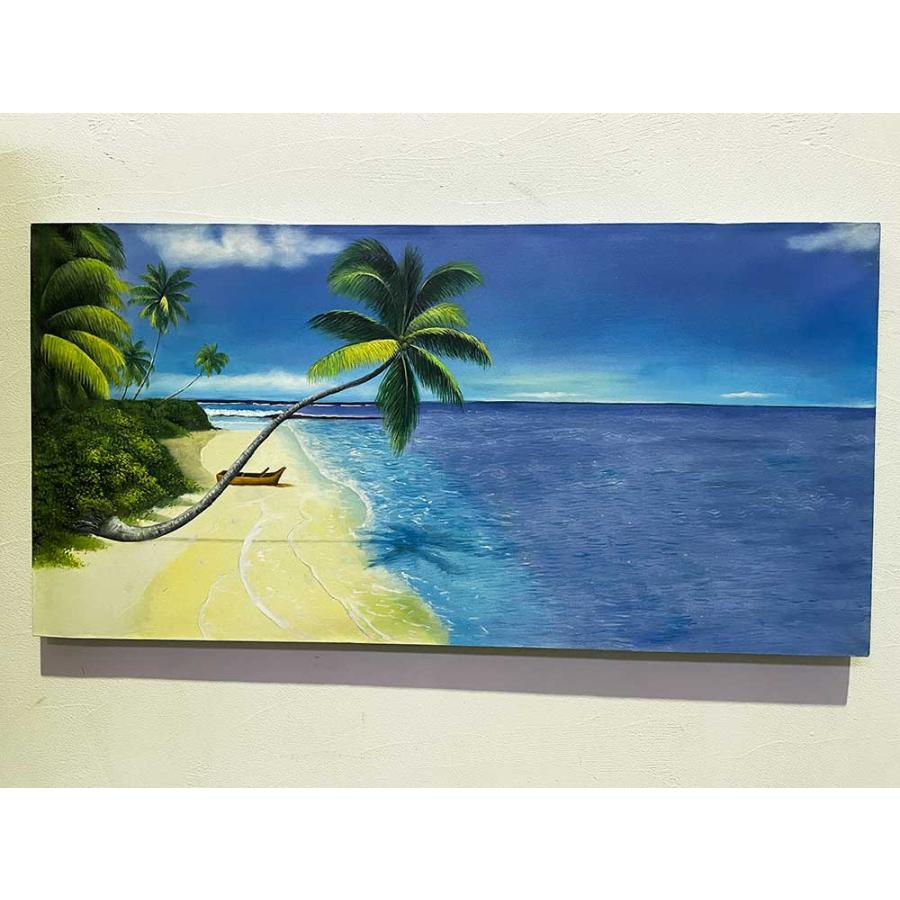 ビーチ 海とヤシの木 W120×H60cm バリ 絵画 アートパネル バリ絵画 バリ島 【ジャングル】 リゾート サーフィン