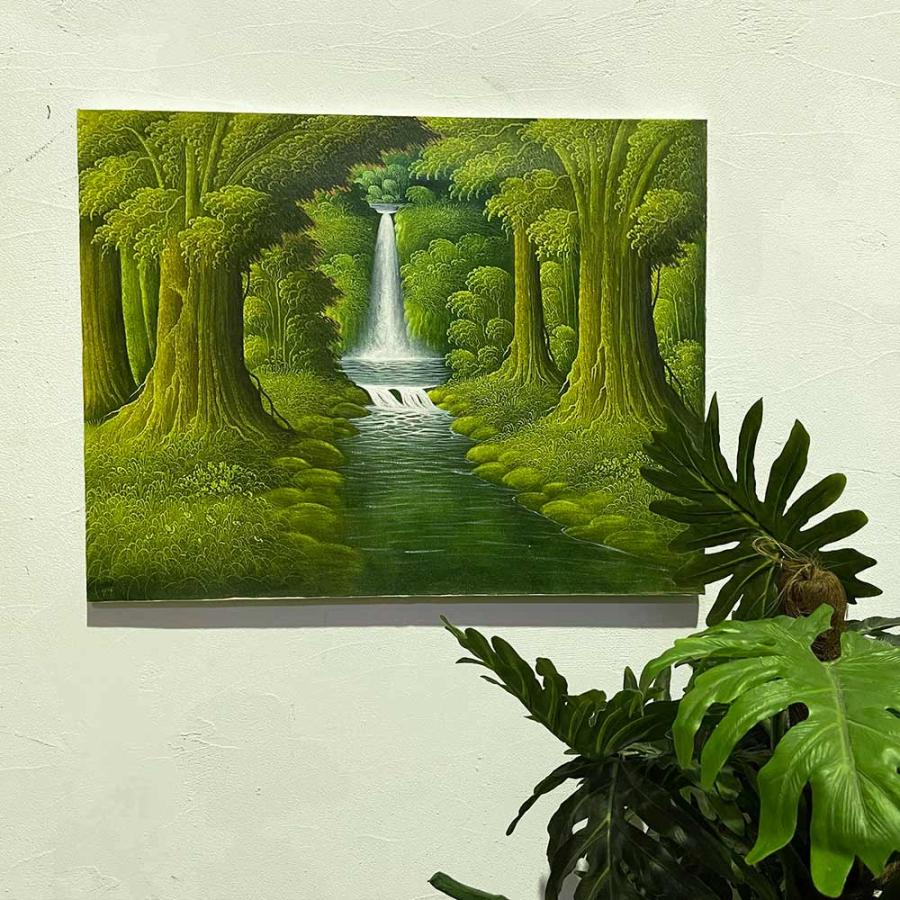 油絵 絵画 森のトンネル【B4】 森の絵 滝の絵 森の滝 W90×H70cm バリ絵画 アートパネル 大きい 風景画