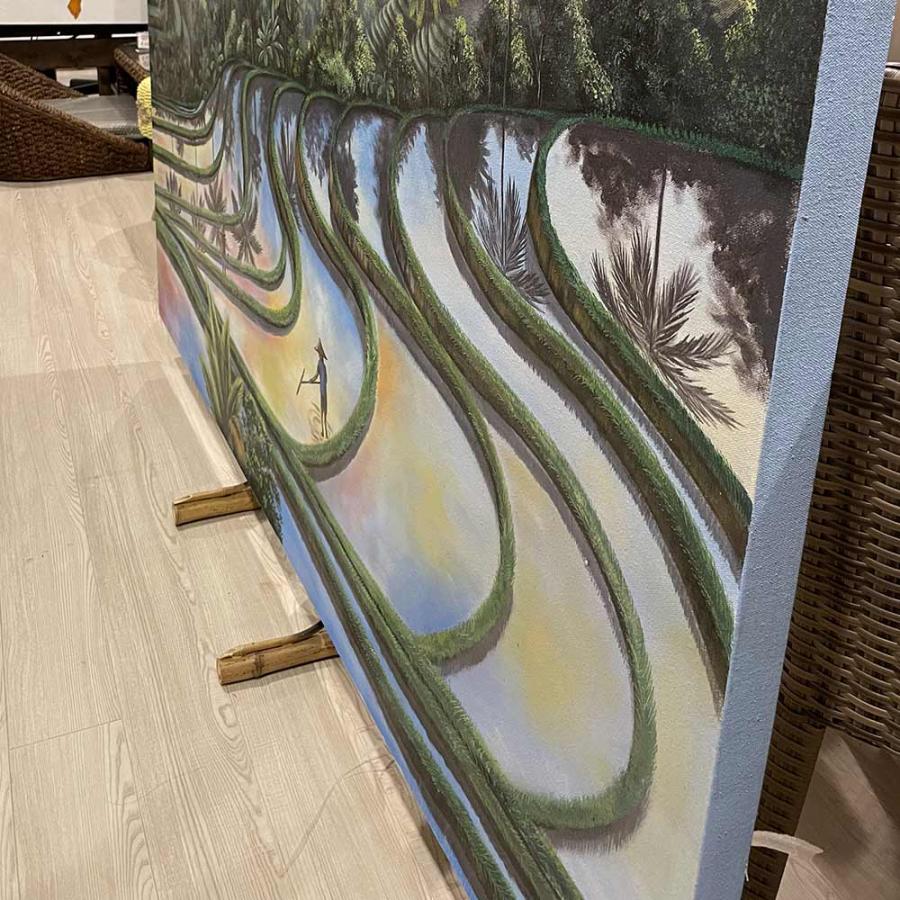 バリ絵画 風景画 棚田 ライステラス 夕日 フレームなし W170×H100cm