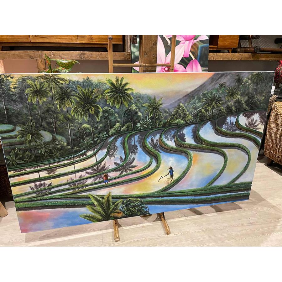 バリ絵画 風景画 棚田 ライステラス 夕日 フレームなし W170×H100cm