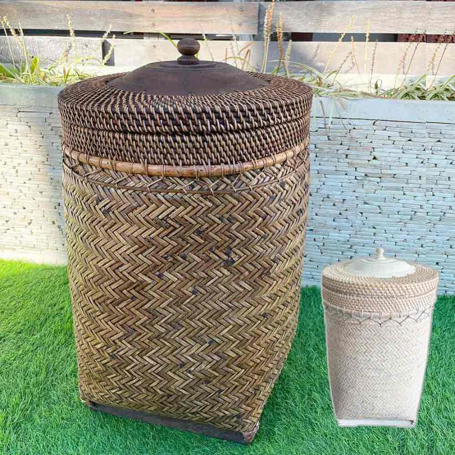 ランドリー ボックス 蓋付 収納BOX W40cm 茶 白 籐 竹 ラタン ランドリー ボックス 蓋付 収納BOX W40cm 茶 白 籐 竹 ラタン