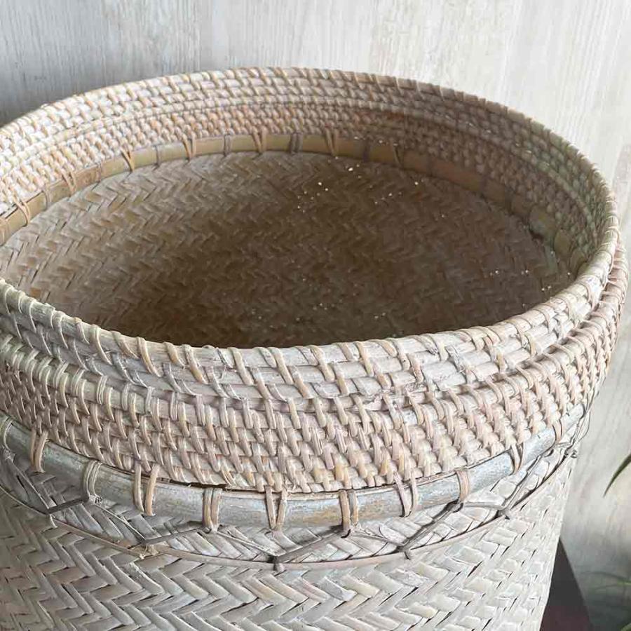 ランドリー ボックス 蓋付 収納BOX W40cm 茶 白 籐 竹 ラタン バンブー