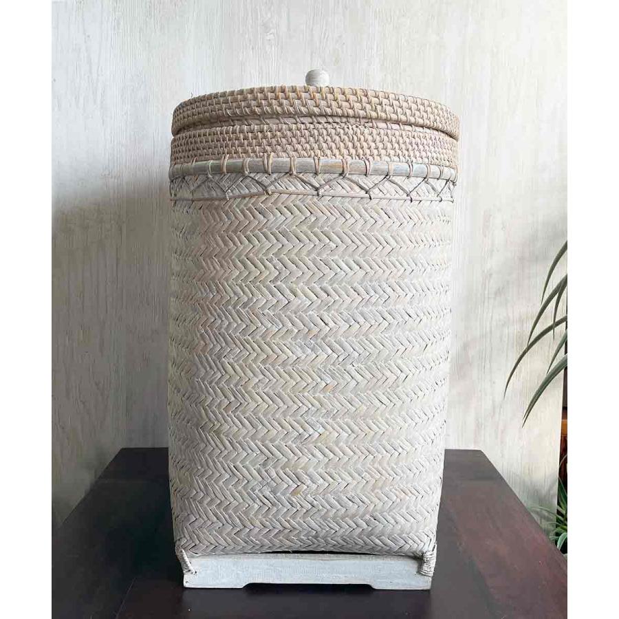 ランドリー ボックス 蓋付 収納BOX W40cm 茶 白 籐 竹 ラタン バンブー