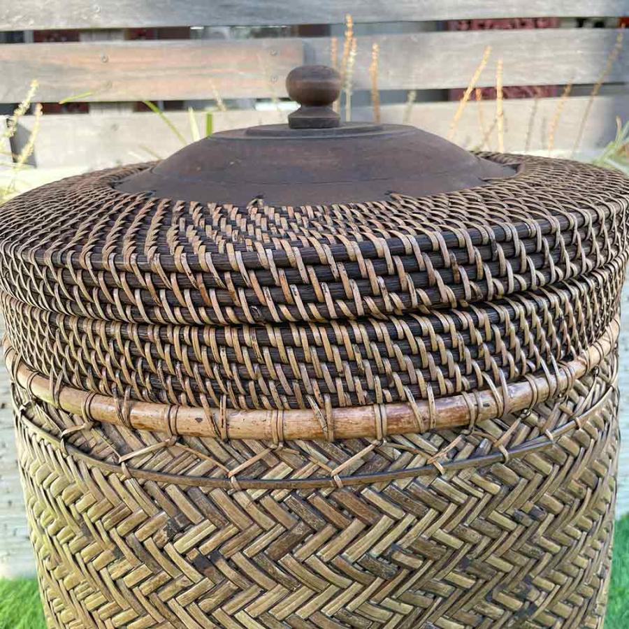 ランドリー ボックス 蓋付 収納BOX W40cm 茶 白 籐 竹 ラタン バンブー