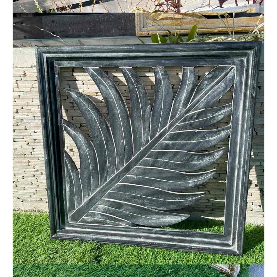 木製 レリーフ 透かし彫り パームリーフ H50×W50cm 金 グレー