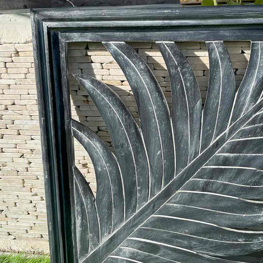 木製 レリーフ 透かし彫り パームリーフ H50×W50cm 金 グレー ブラウン