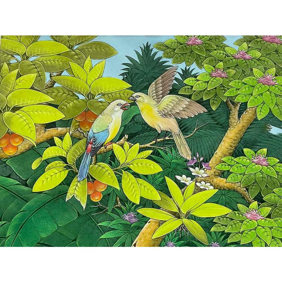 バリ絵画 鳥の絵 鳥 2羽 3柄 W50×H40cm 花鳥風月 絵画 アートパネル