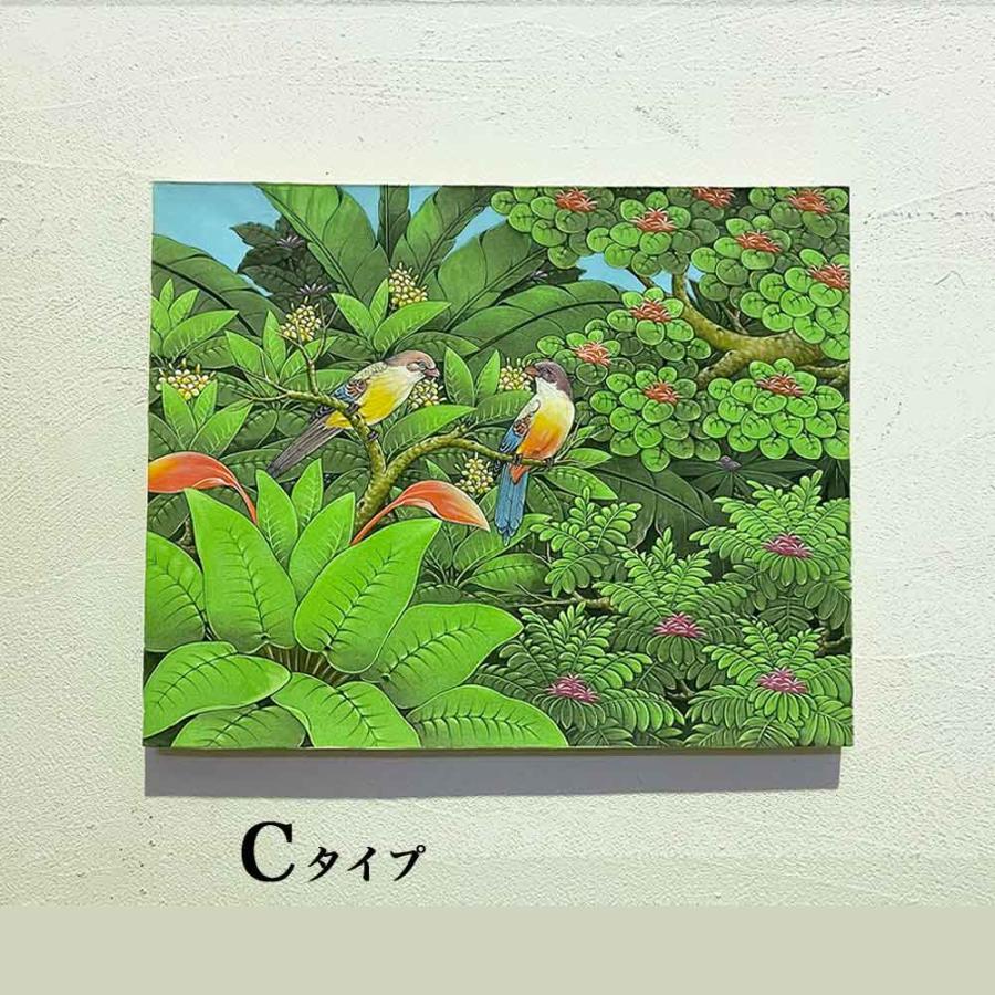 バリ絵画 鳥の絵 鳥 2羽 3柄 W50×H40cm 花鳥風月 絵画 アートパネル