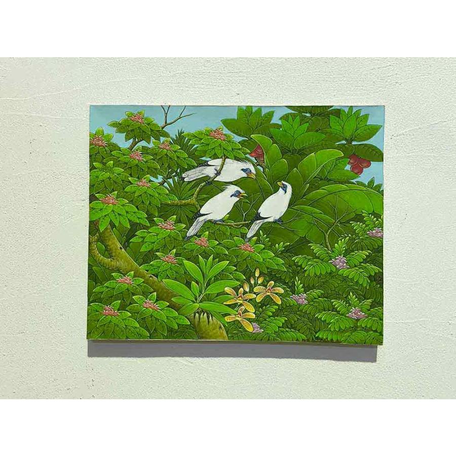 バリ絵画 鳥の絵 白い鳥 赤い鳥 2柄 W50×H40cm 花鳥風月 絵画 アートパネル ブンゴセカン アート インテリアの画像