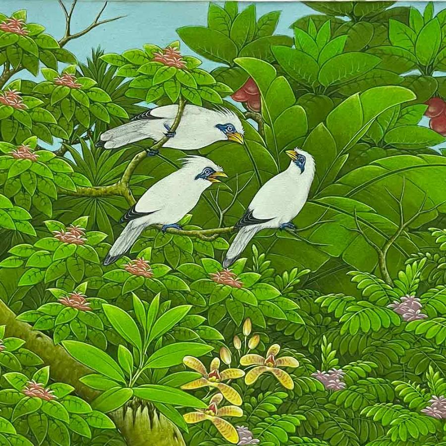 バリ絵画 鳥の絵 白い鳥 赤い鳥 2柄 W50×H40cm 花鳥風月 絵画 アートパネル ブンゴセカン アート インテリアの画像