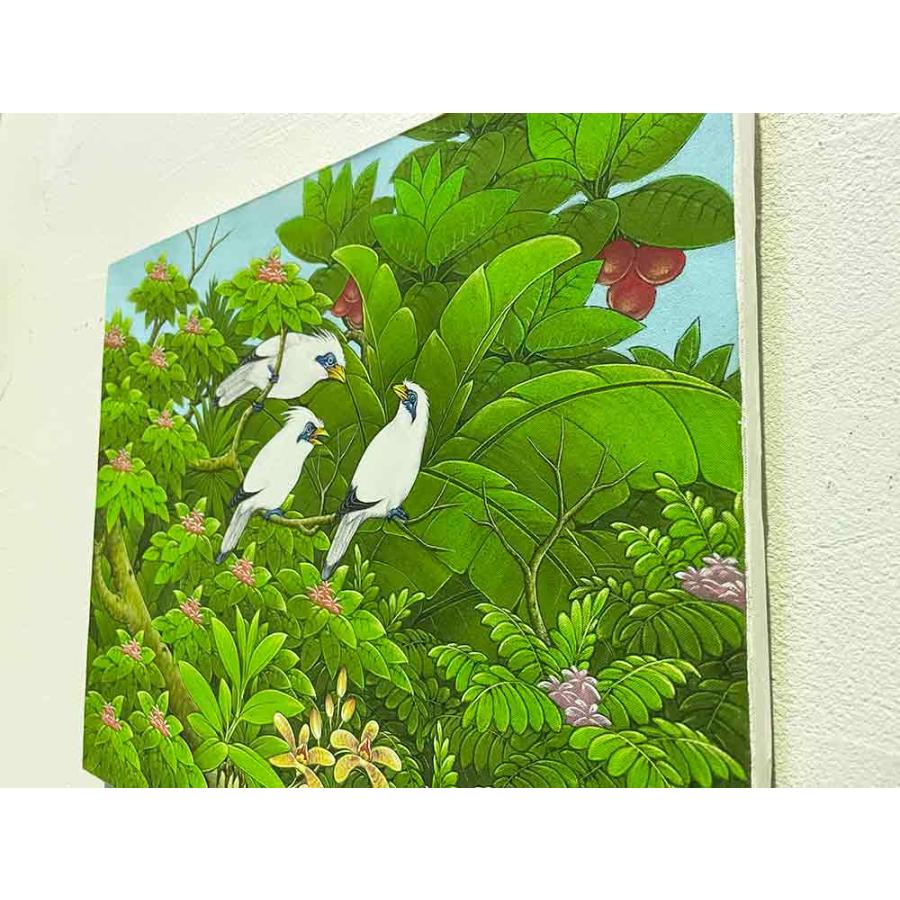 バリ絵画 鳥の絵 白い鳥 赤い鳥 2柄 W50×H40cm 花鳥風月 絵画 アートパネル ブンゴセカン アート インテリアの画像