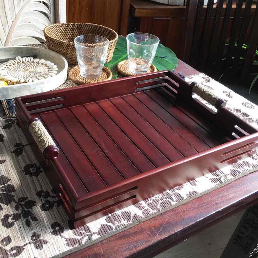 木製 トレイ トレー お盆 持ち手付 W38cm A ブラウン 茶色 ウッド